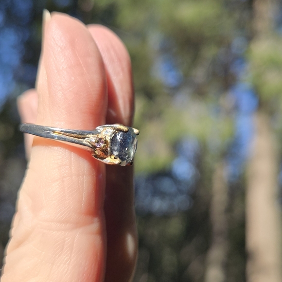 Kyanite solitaire 12k sterling & gold & Aquamarine ring sz5.5 - Picture 12 of 13